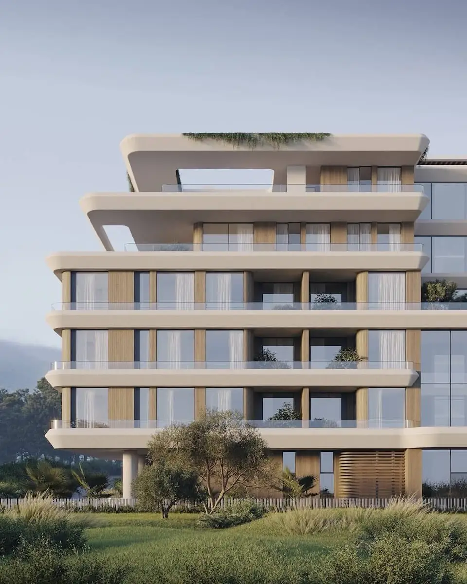Terraced Apartment Building: 3D render of a terraced residential building design, image 2 of 4