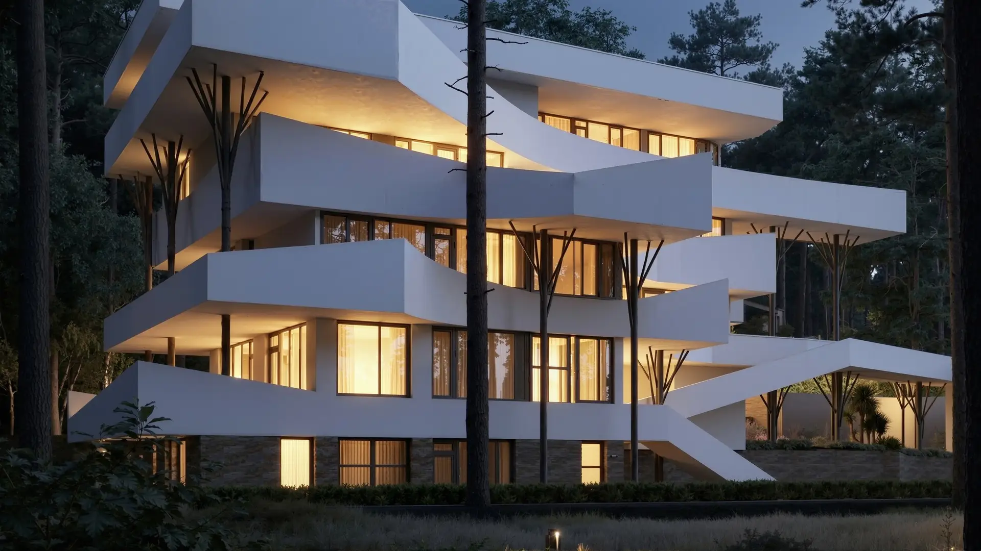 Resort at Nagarkot: Forest resort design at Nagarkot, Nepal, with terraced suites and interiors, image 2 of 6