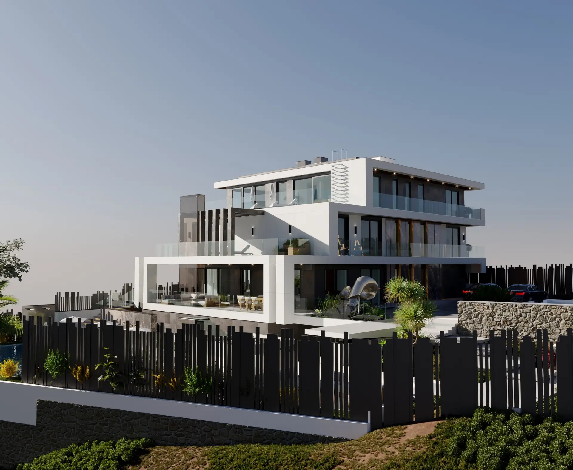 Modern Villa with Pool: Concept design of a modern villa with terraces and a swimming pool in Nepal, image 2 of 6