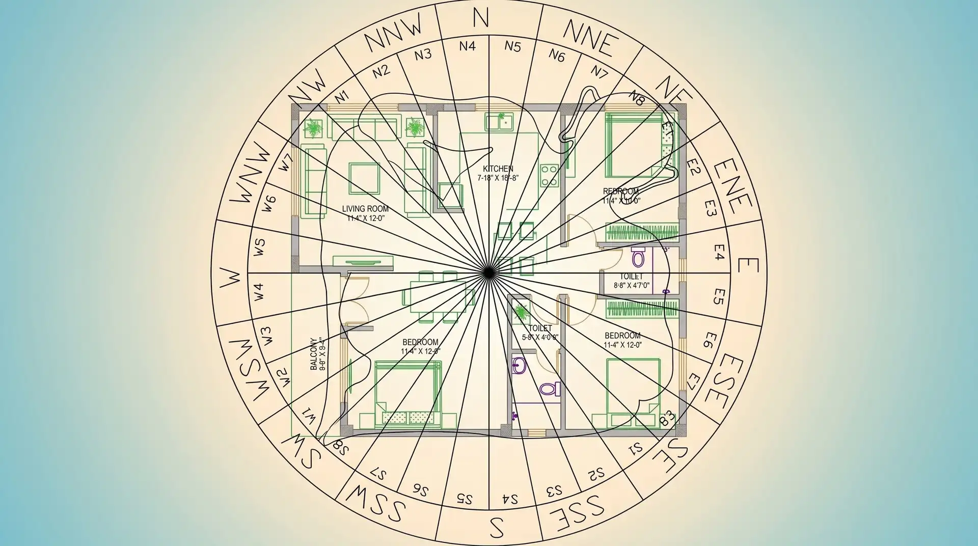 Vastu house plan showing orientation and room placement